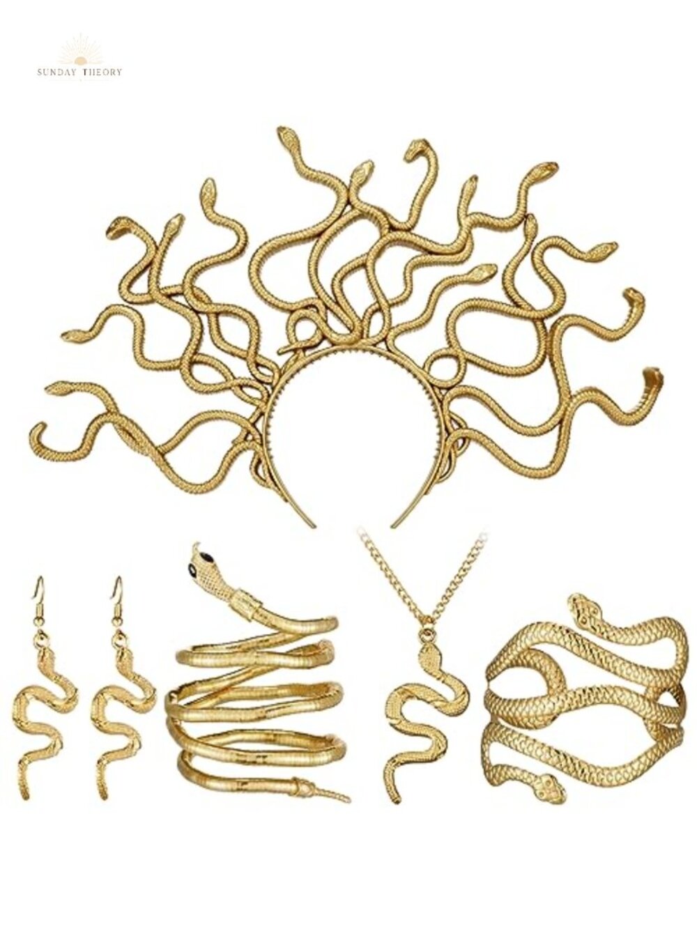 Halloween Medusa Snake Costume Accessory Set Gold Alloy 5 Piece